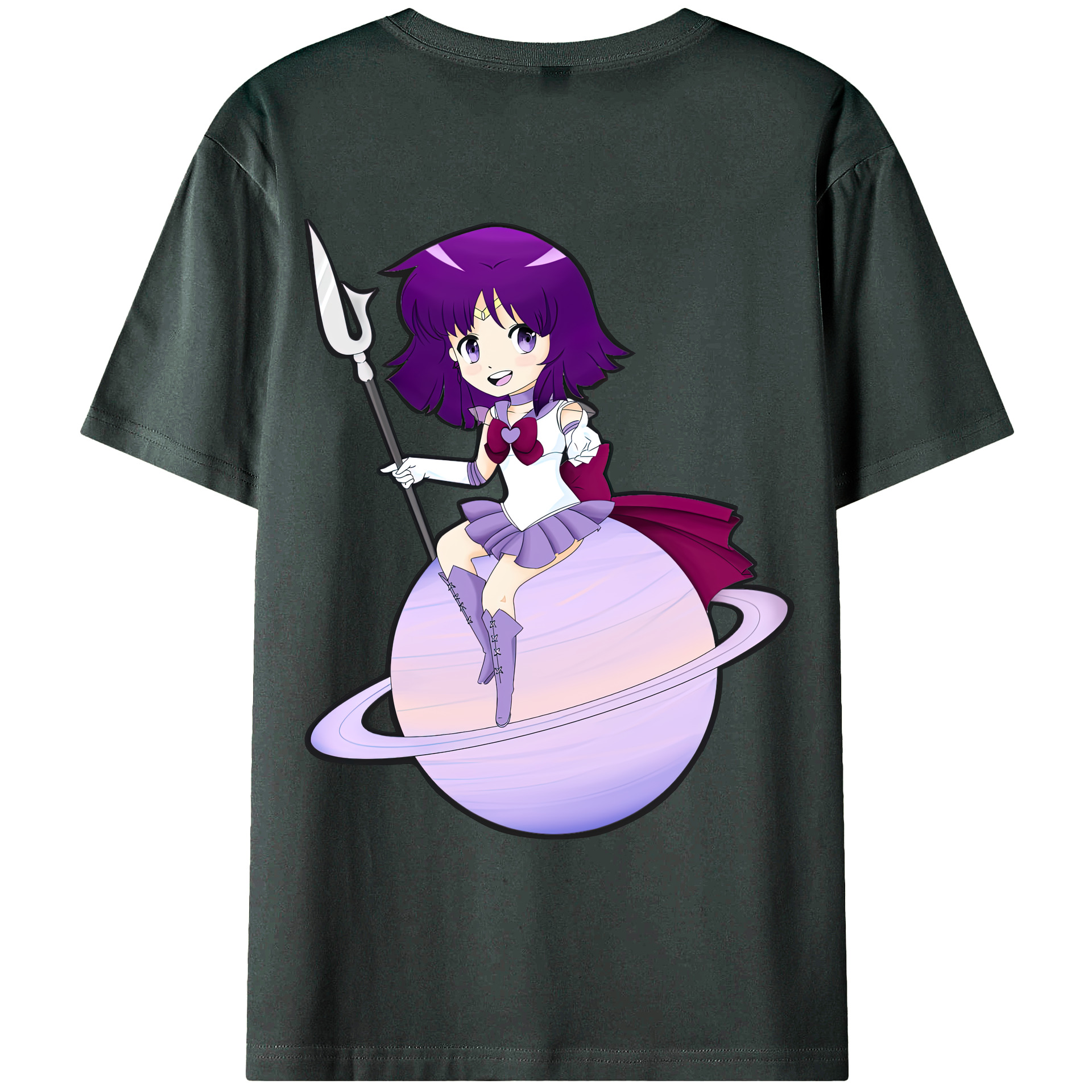 （画像用） 美少女戦士セーラームーン 土萠ほたる Sailor Moon Tomoe Hotaru （セーラーサターン；Sailor Saturn） 綿100％ メンズ半袖Tシャツ（バックプリント） 通気性